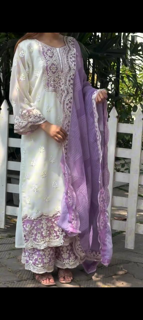 Elegant Georgette Embroidered Kurti Set with Printed Dupatta
