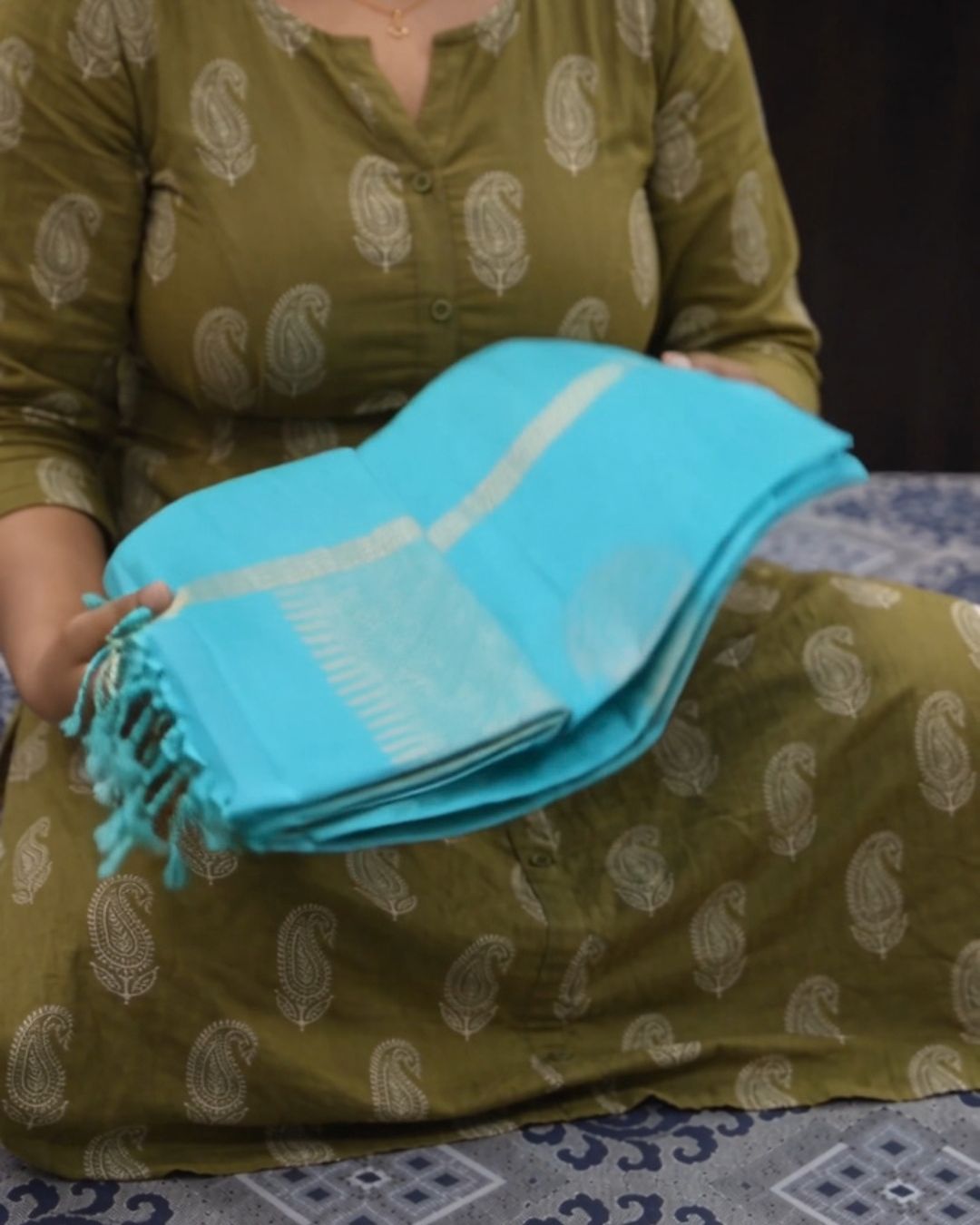 Aqua Blue Kanjivaram Silk Saree