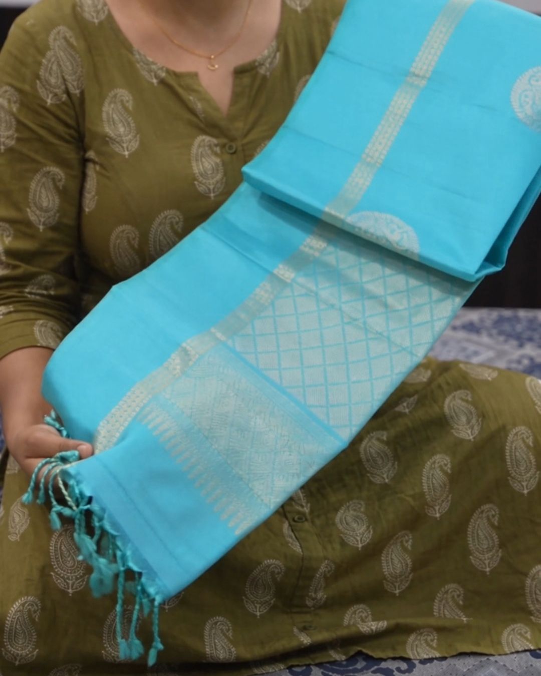 Aqua Blue Kanjivaram Silk Saree
