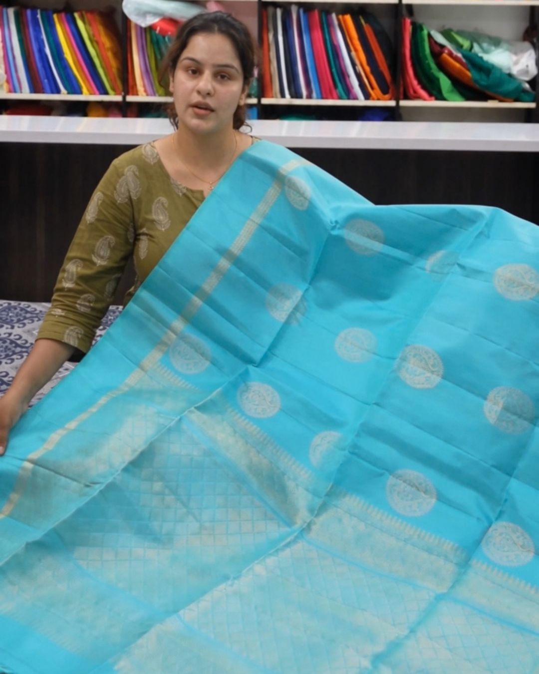 Aqua Blue Kanjivaram Silk Saree