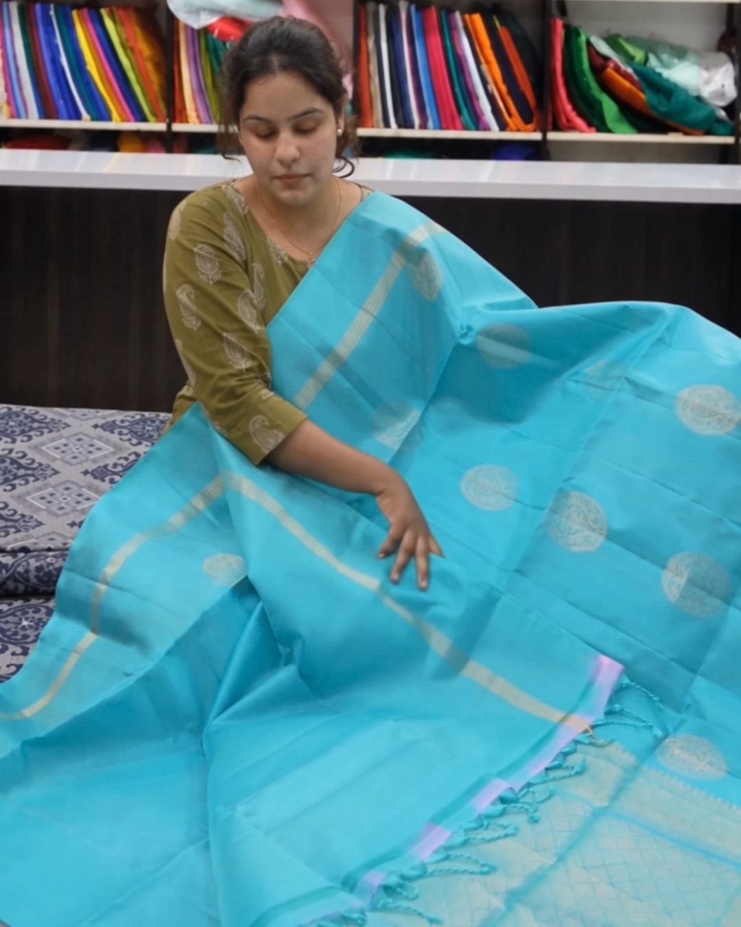 Aqua Blue Kanjivaram Silk Saree