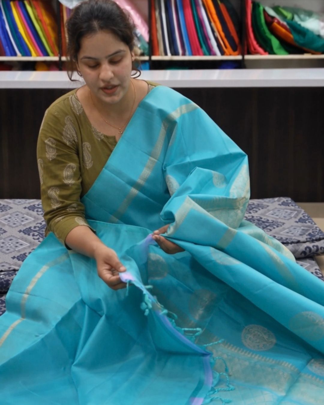 Aqua Blue Kanjivaram Silk Saree