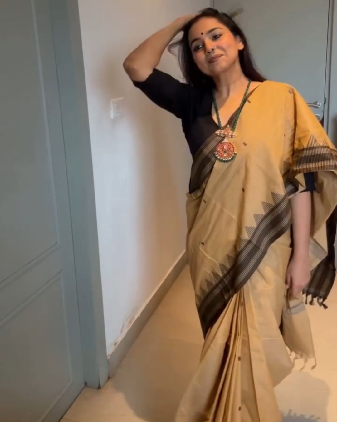 Beige Silk Saree