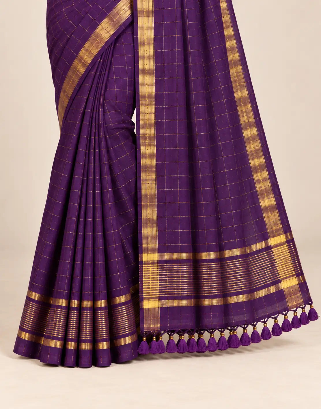 Checked Purple Silk Saree