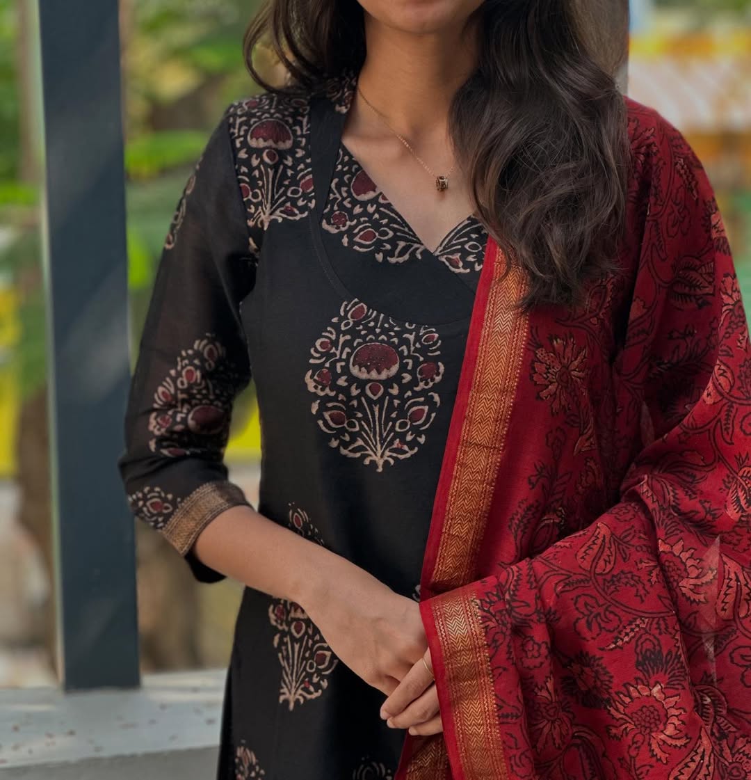 Block Print Bloom Kurti with Dupatta