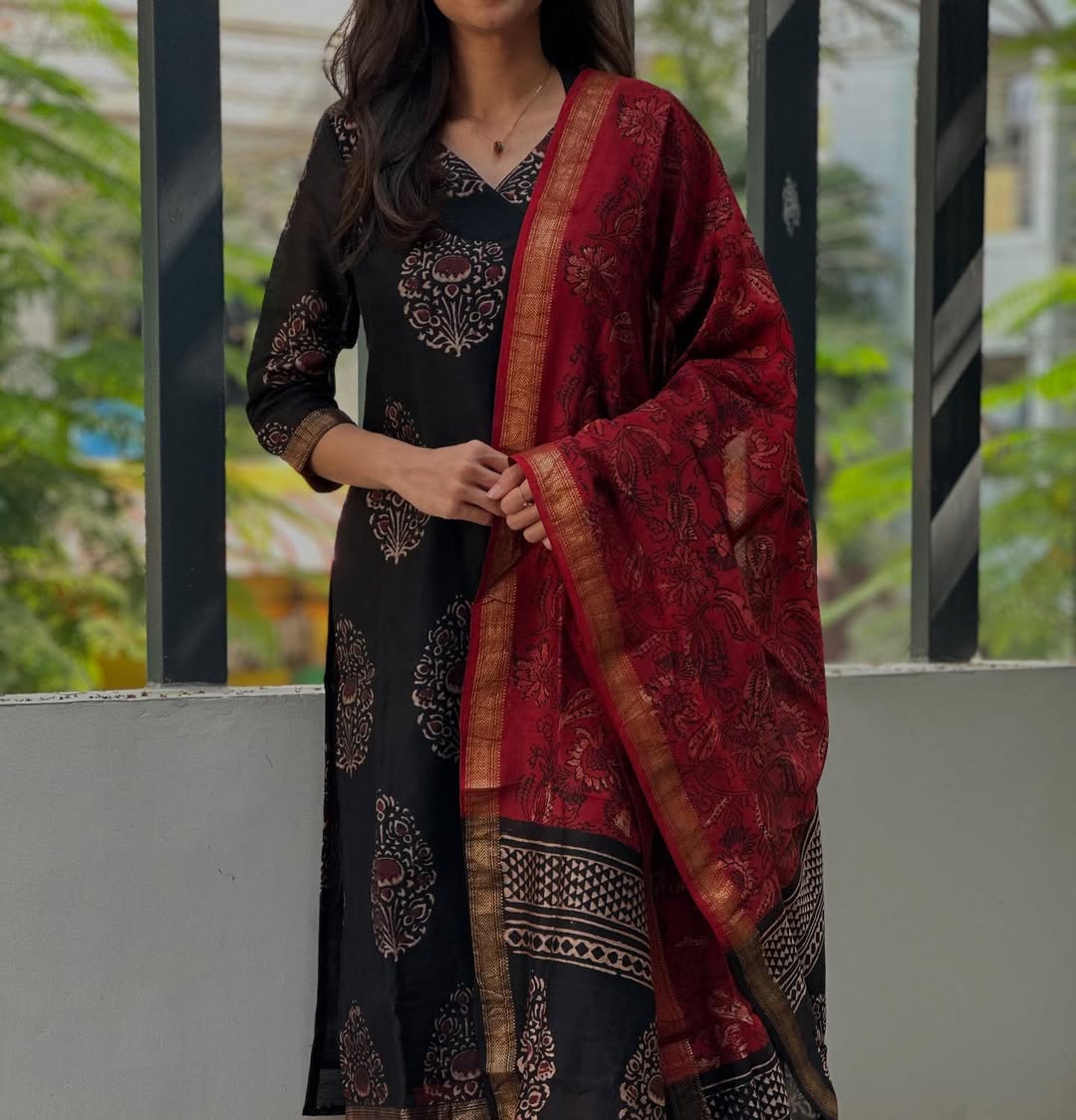 Block Print Bloom Kurti with Dupatta