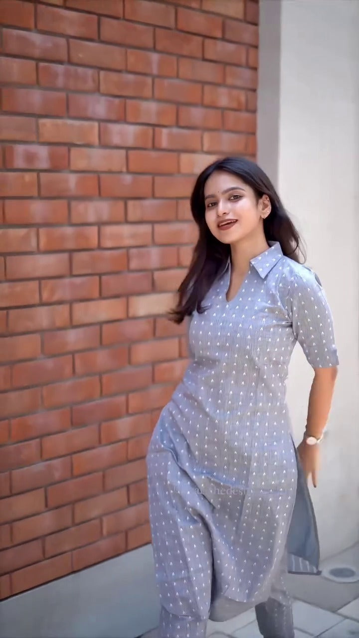 Gray Cotton silk Kurta