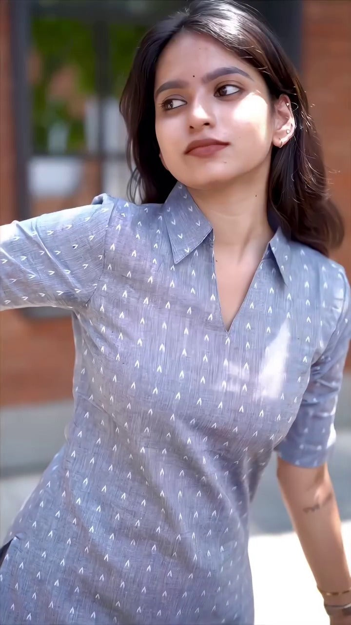 Gray Cotton silk Kurta