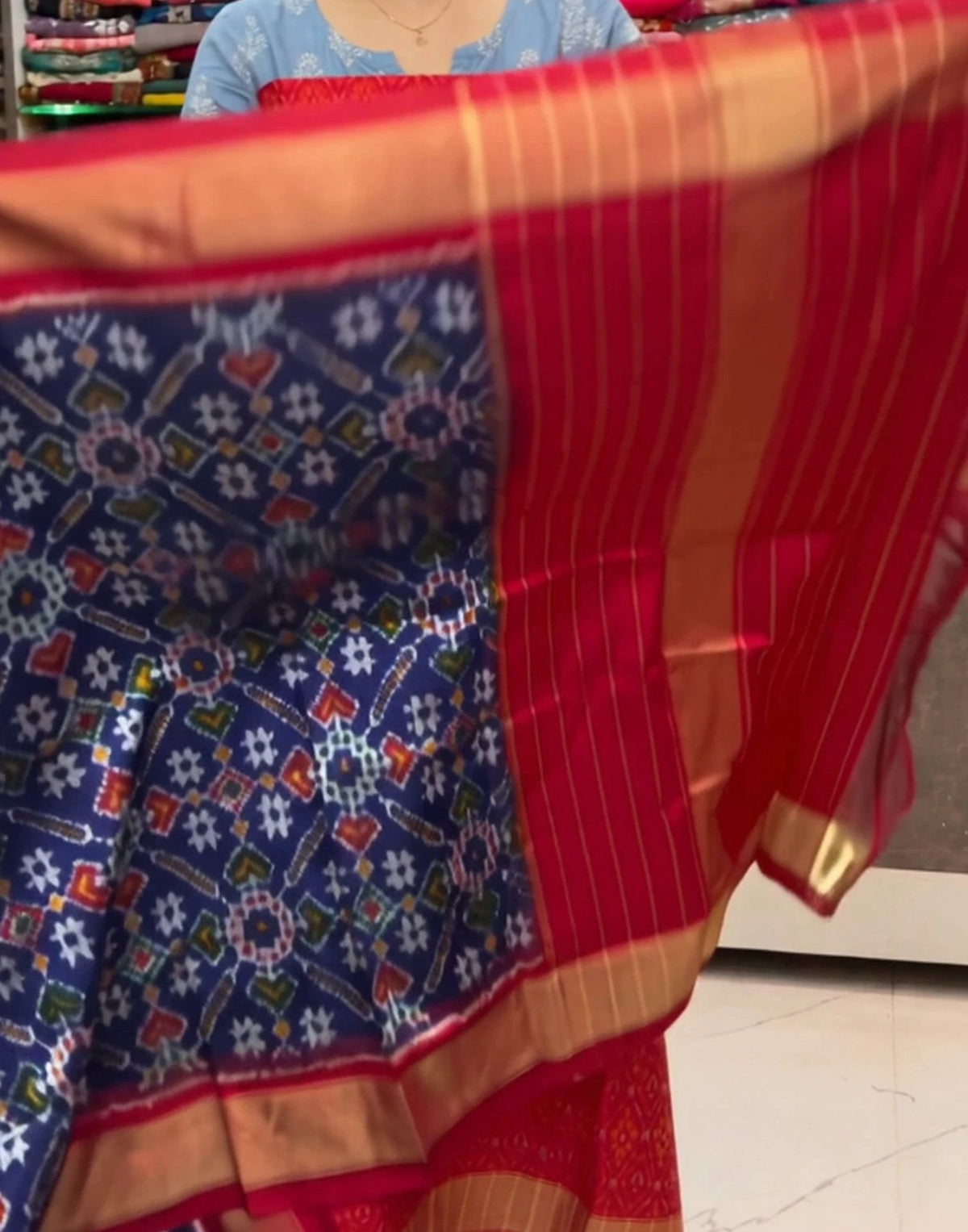 Ikkat Red Blue Suit Set