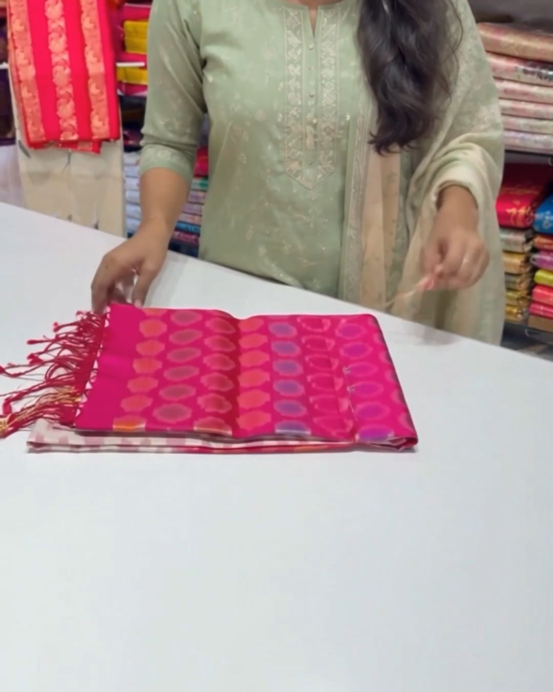 Light Pink Ikkat Silk Saree