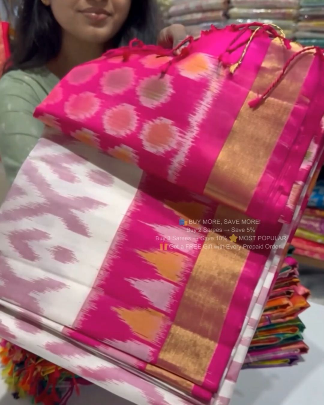 Light Pink Ikkat Silk Saree