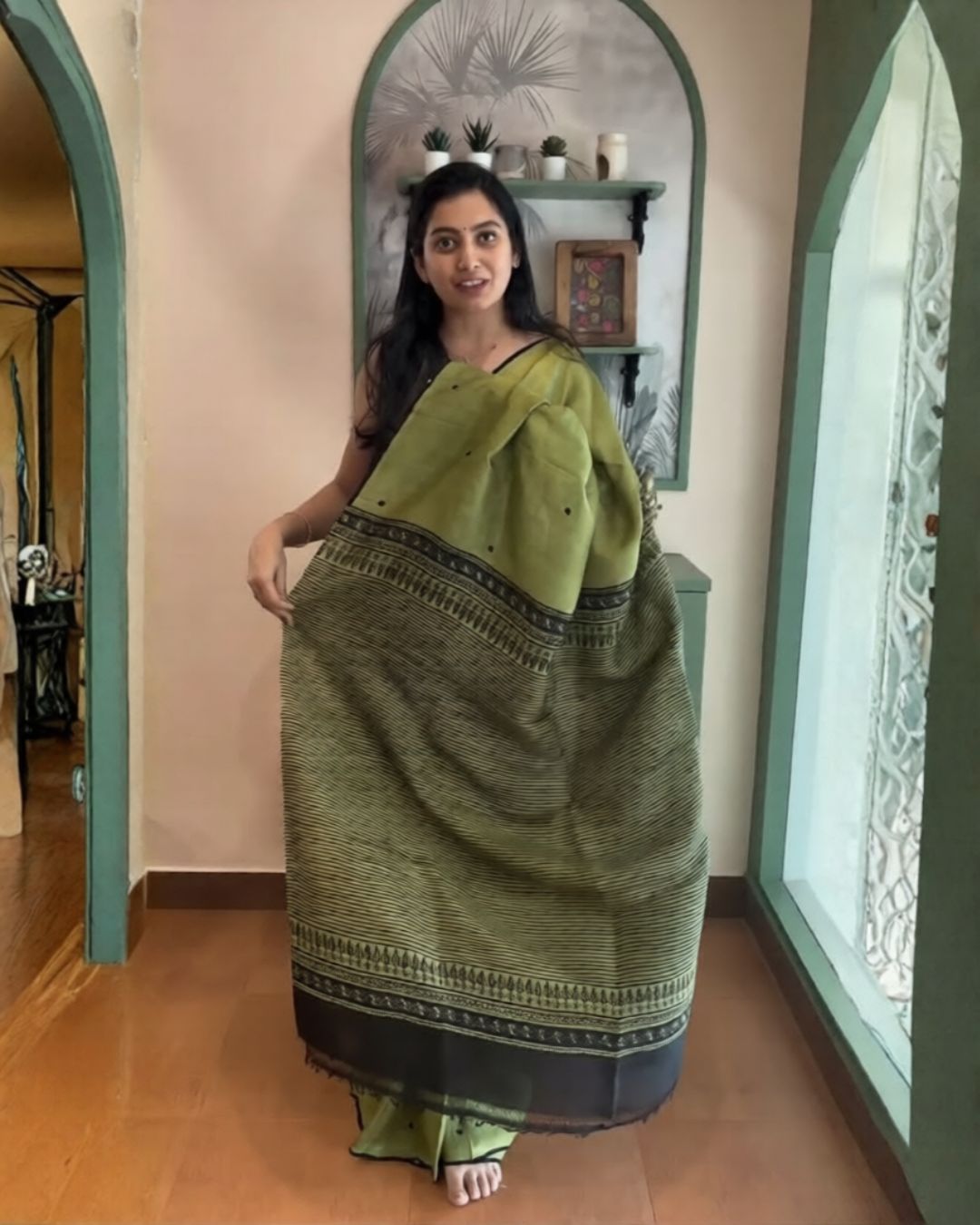 Olive Cotton Saree