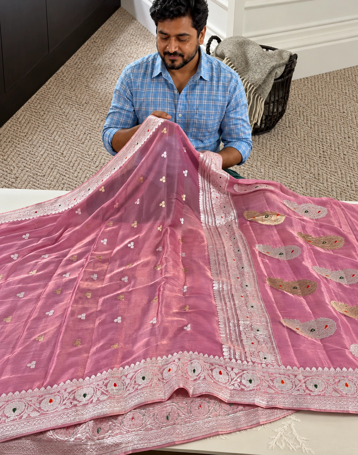 Pinky Banarasi Tissue Silk Saree
