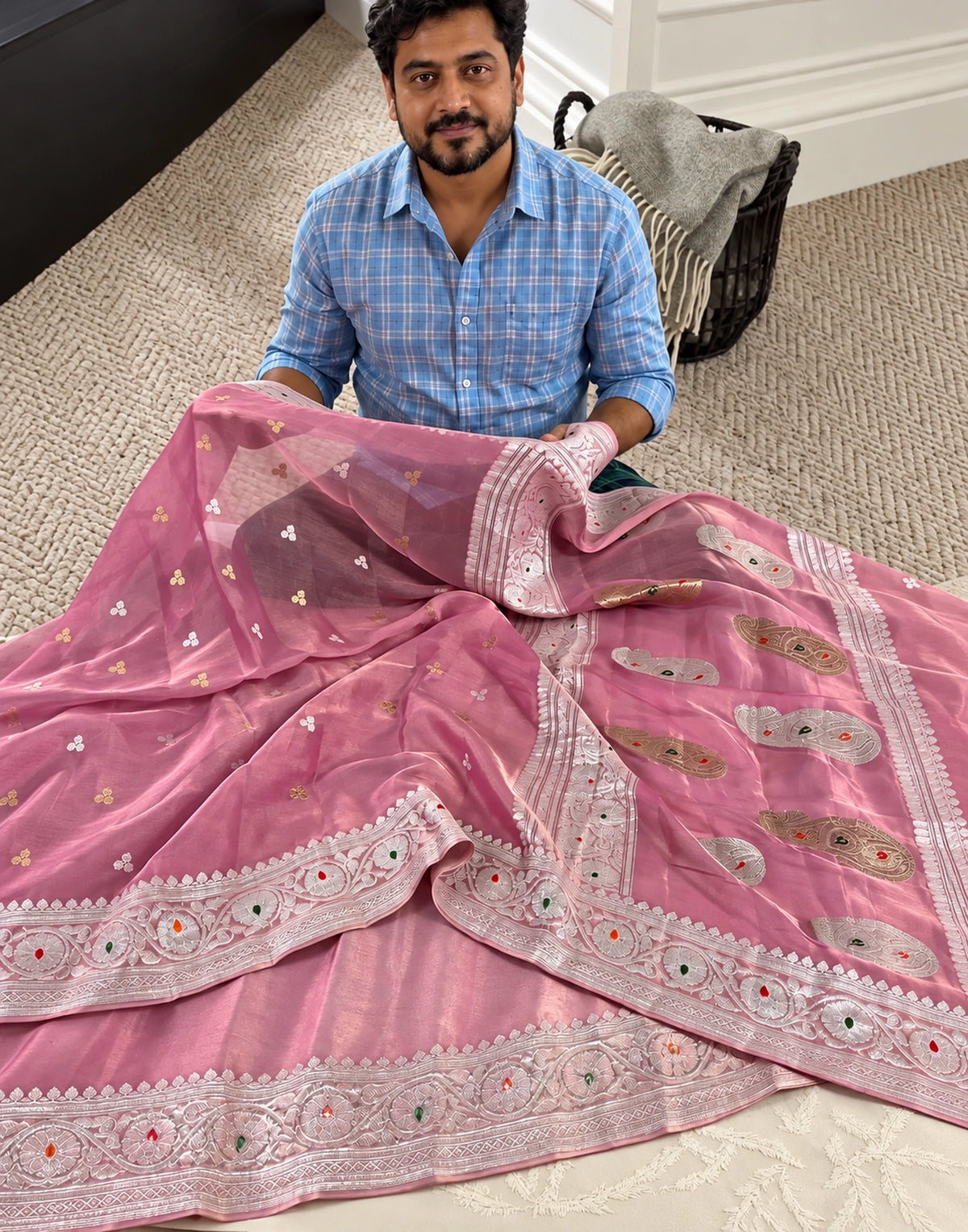 Pinky Banarasi Tissue Silk Saree