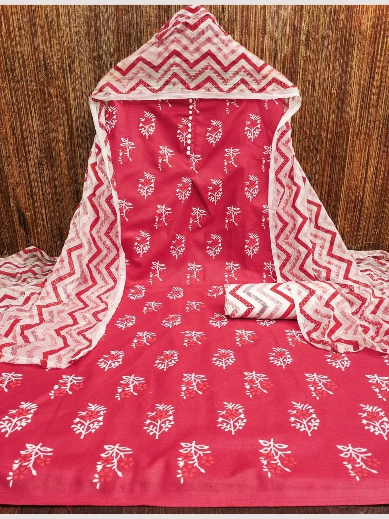 Buy Red Color Cotton Slub Print Dress Material Collection At Wholesale Rate