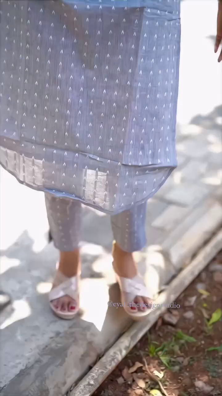 Gray Cotton silk Kurta